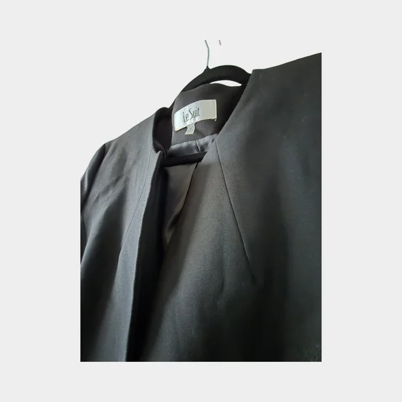 Le Suit Black Long Blazer Collarless Jacket Structured Career Minimalist Open 18 - Picture 13 of 16